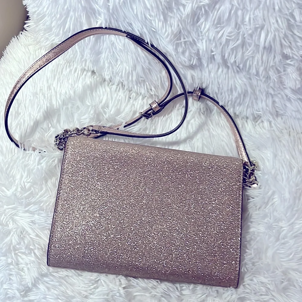 Kate Spade ♠️ Flap Crossbody Rose Gold Glitter Tinsel